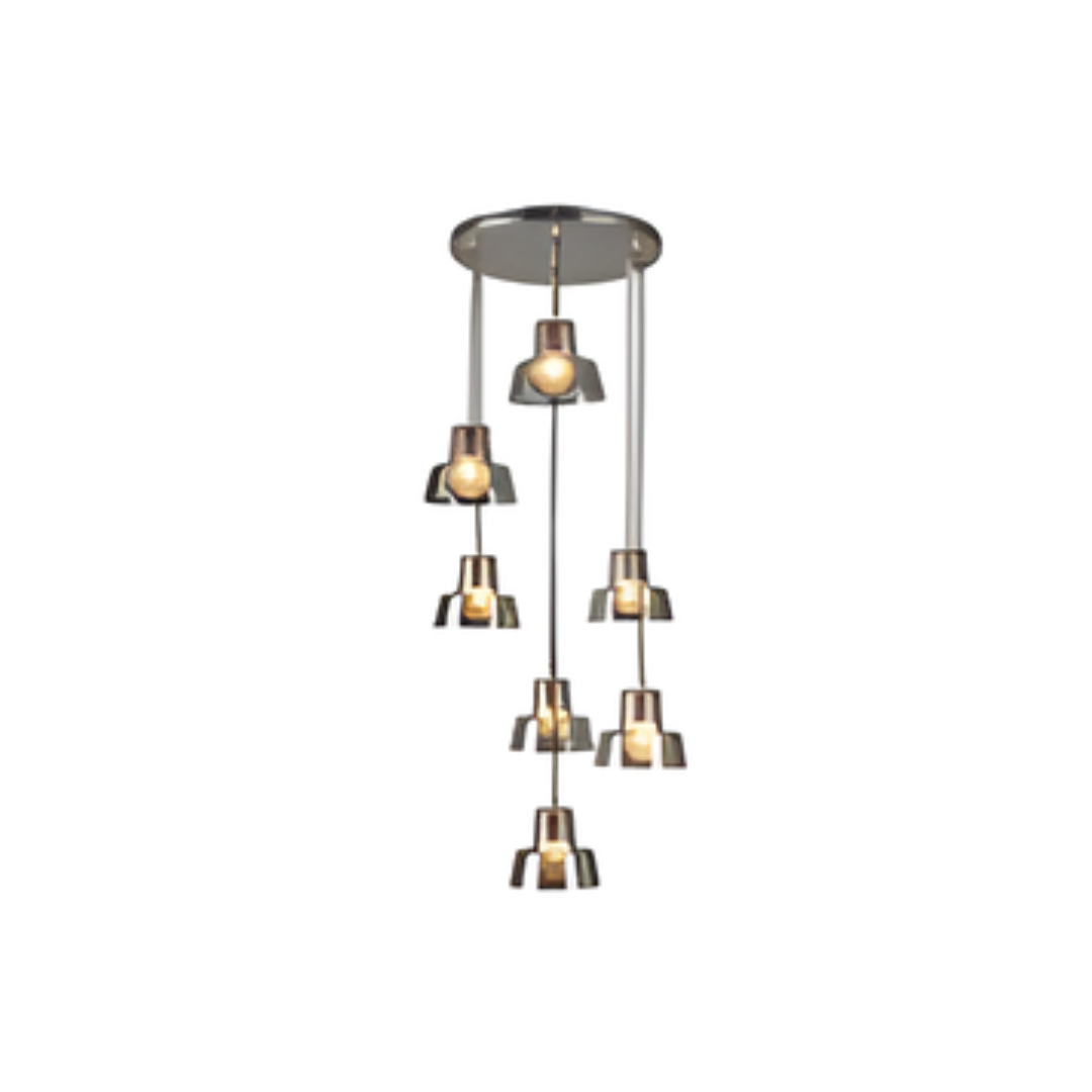 Demi 7 Light Conical Glass, Matt Black / Copper