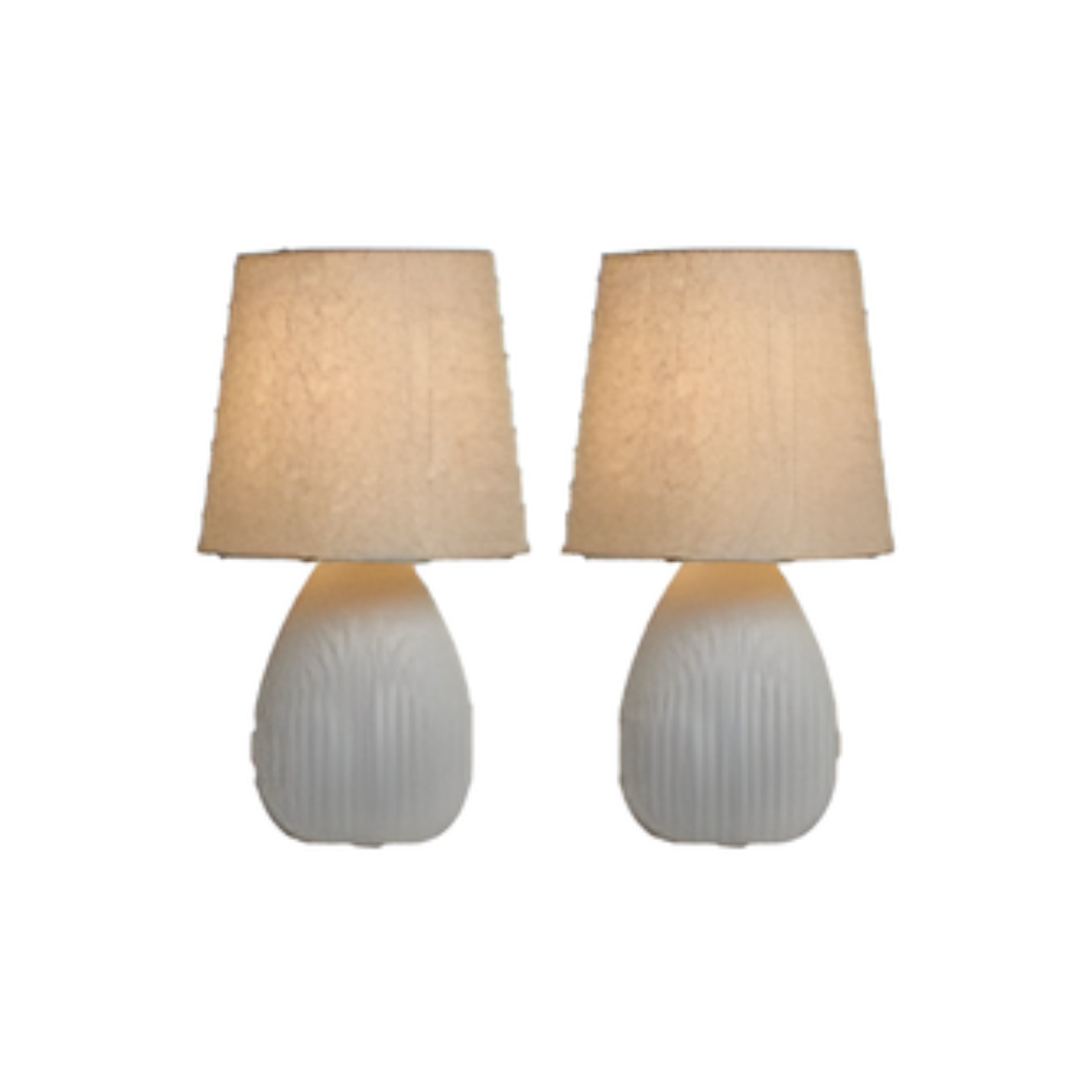 Freya Teardrop Ceramic Table lamp Light Grey Pk 2