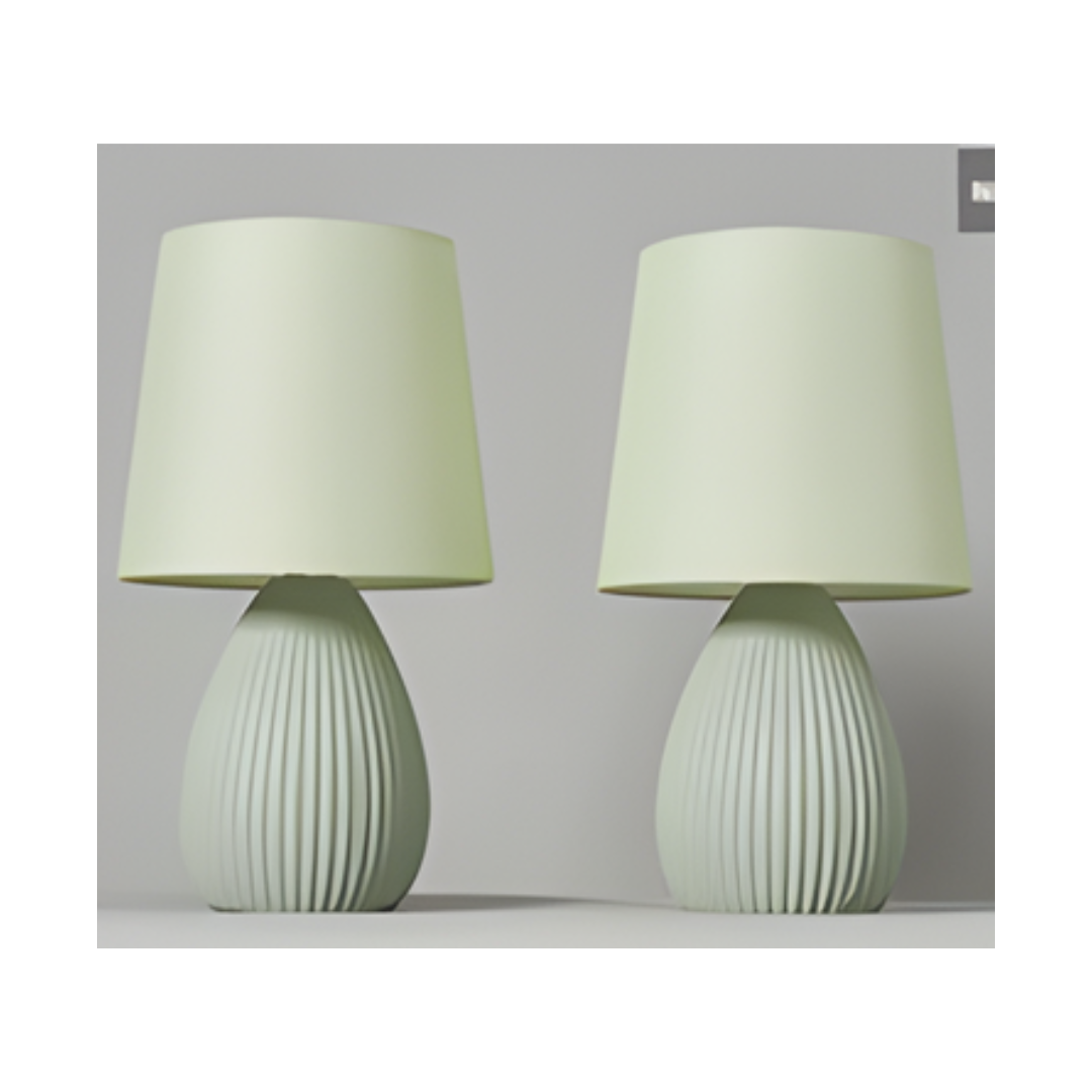 Freya Teardrop Ceramic Table lamp Mossy Green Pk 2