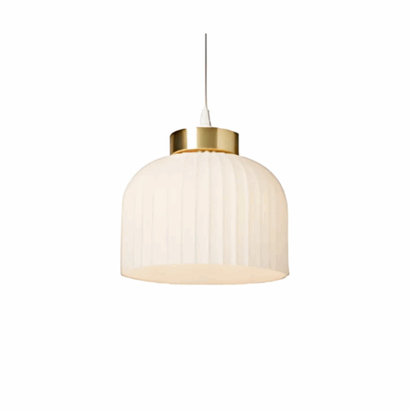 Binita Glass Ribbed Opal & Brass Flush