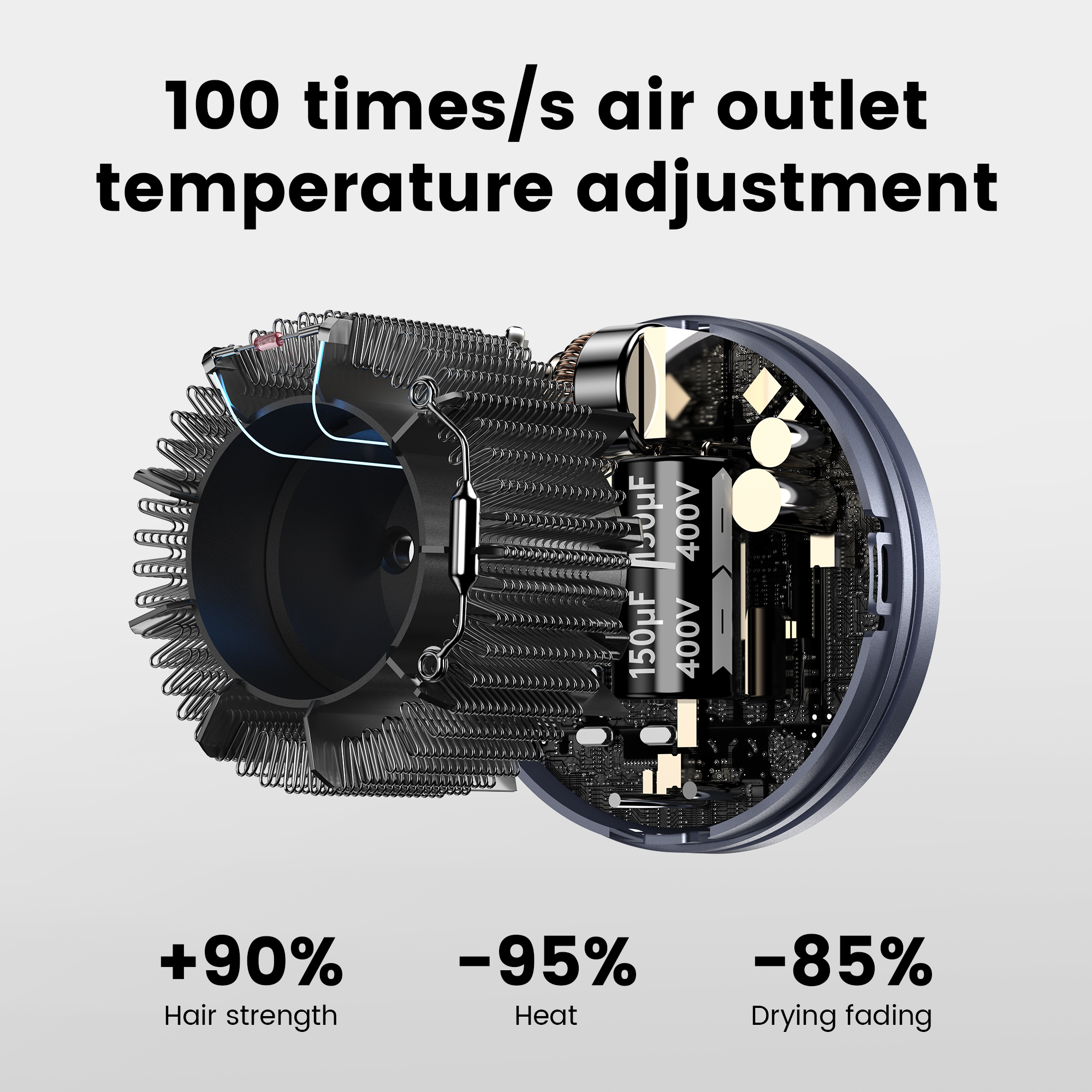 Laifen Swift Special - High Speed Hairdryer with 3 Nozzles (Silver Blue) - Image 4