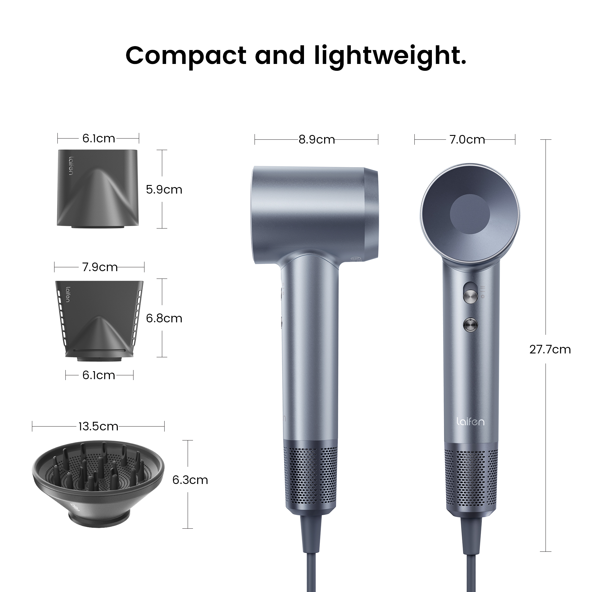 Laifen Swift Special - High Speed Hairdryer with 3 Nozzles (Silver Blue) - Image 2