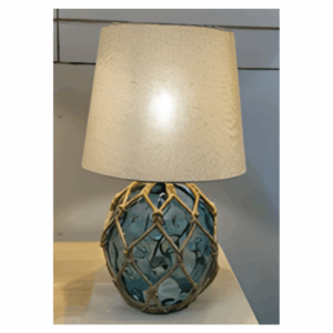 Lucy Dimpled Rope Covered Blue Glass Table Lamp