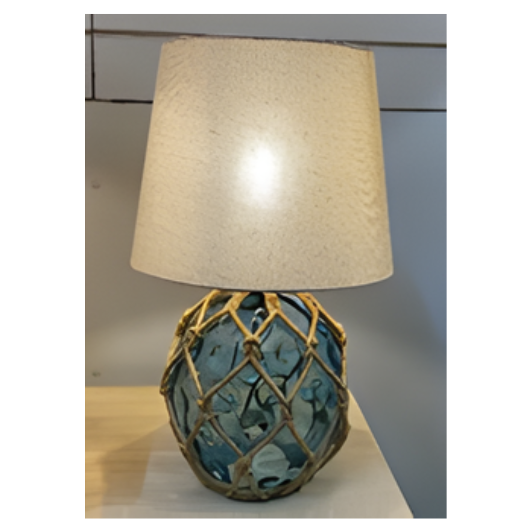 Lucy Dimpled Rope Covered Blue Glass Table Lamp