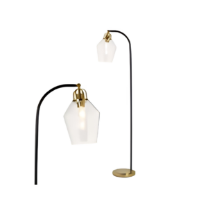 Saskia Bubble Glass & Warm Satin Brass Arc Floor Lamp
