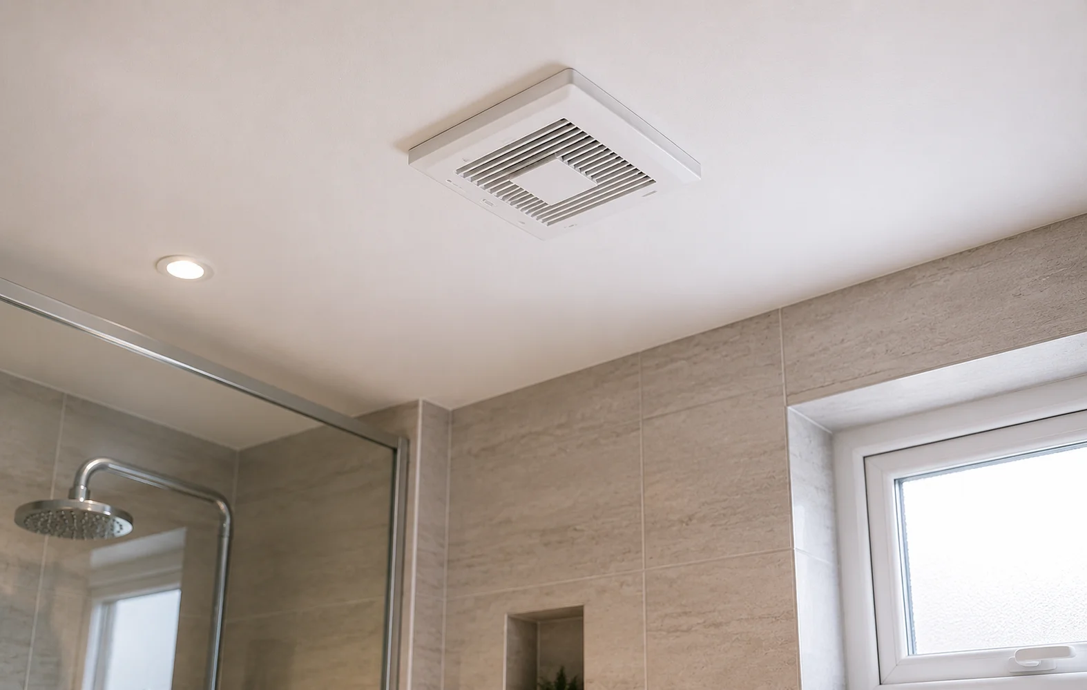 Bathroom extractor fan installed in a ceiling