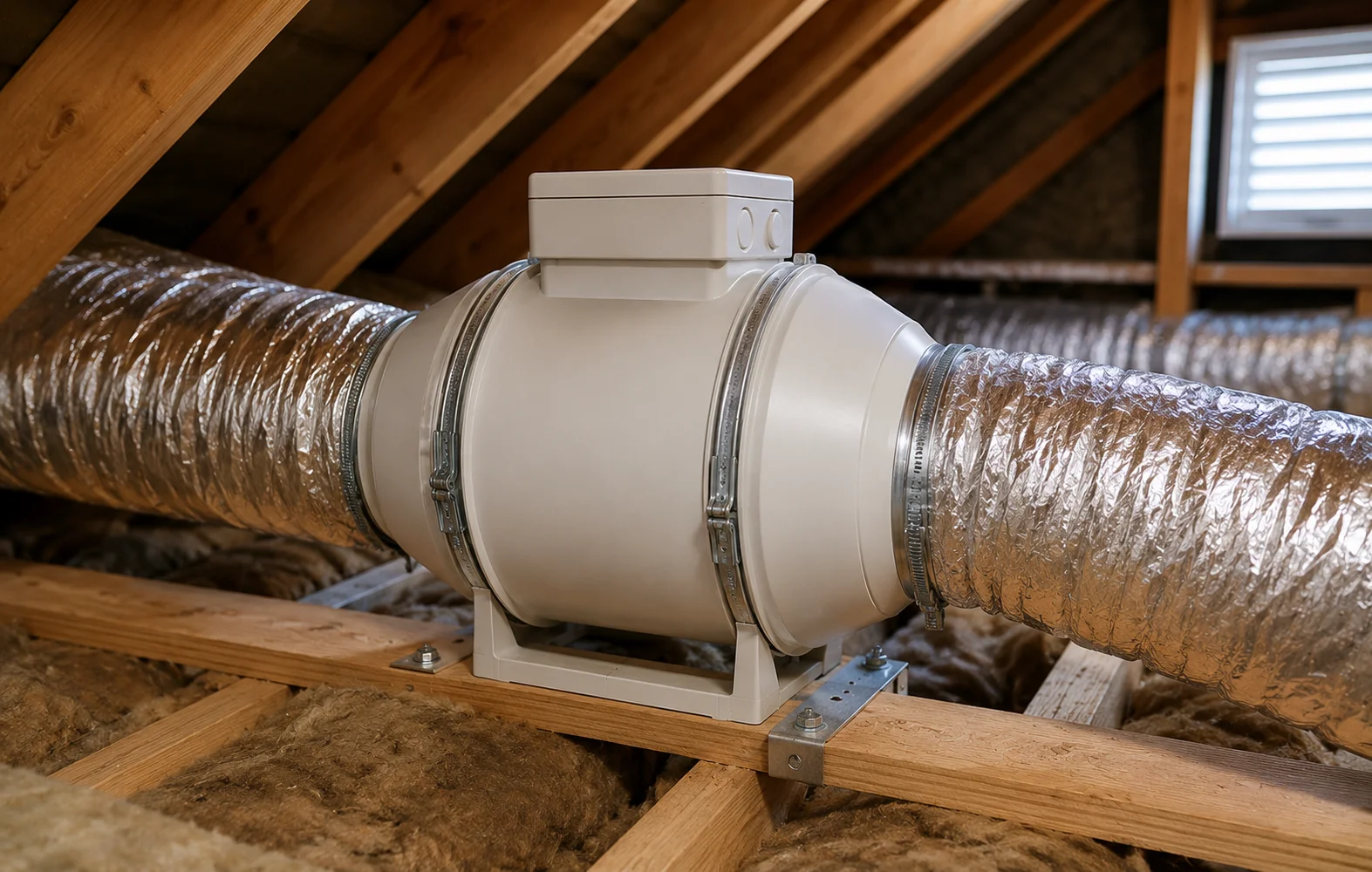 Inline extractor fan mounted in a loft duct
