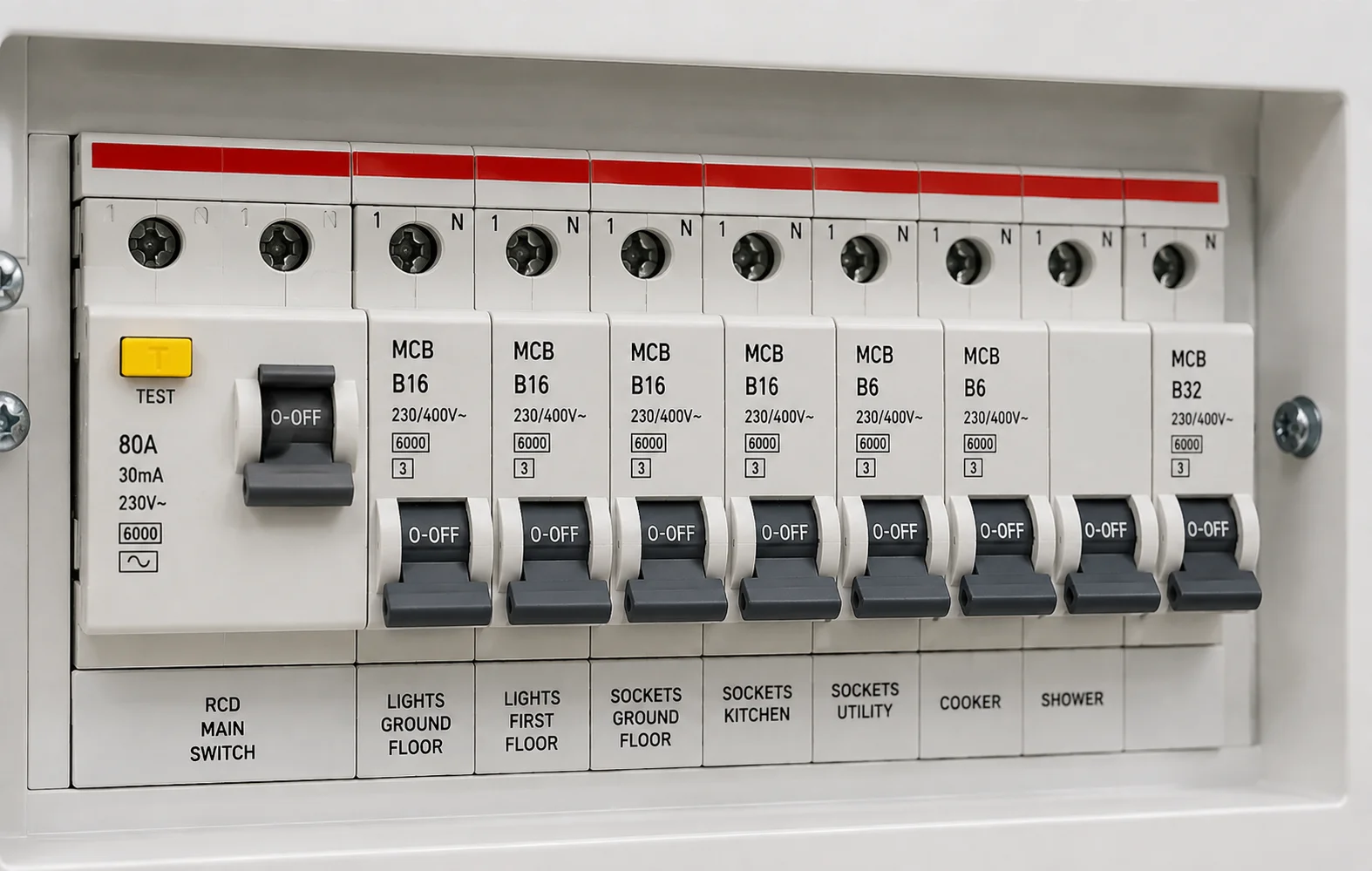 MCB miniature circuit breaker in a consumer unit
