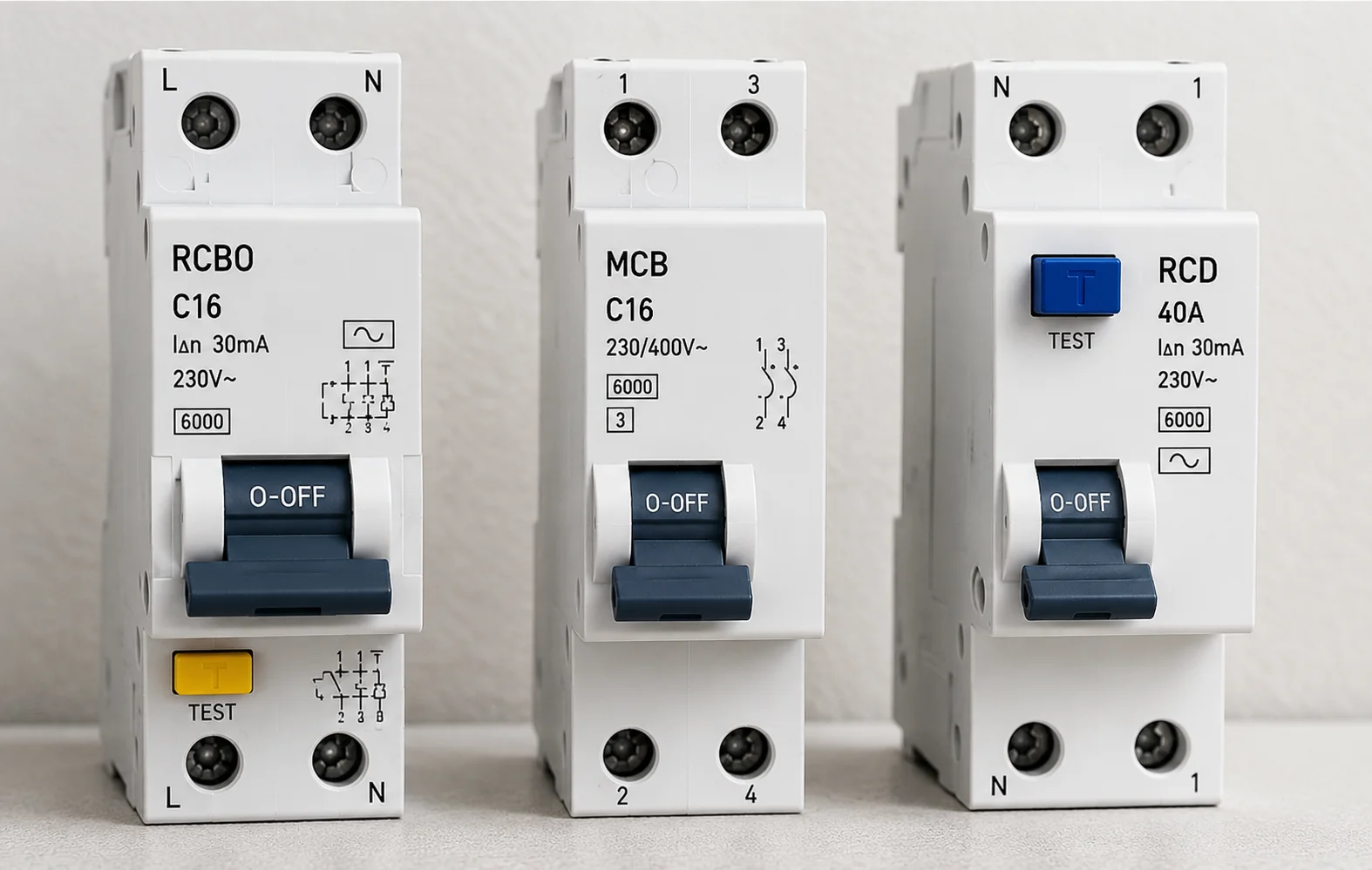 RCBO, MCB and RCD protective devices compared