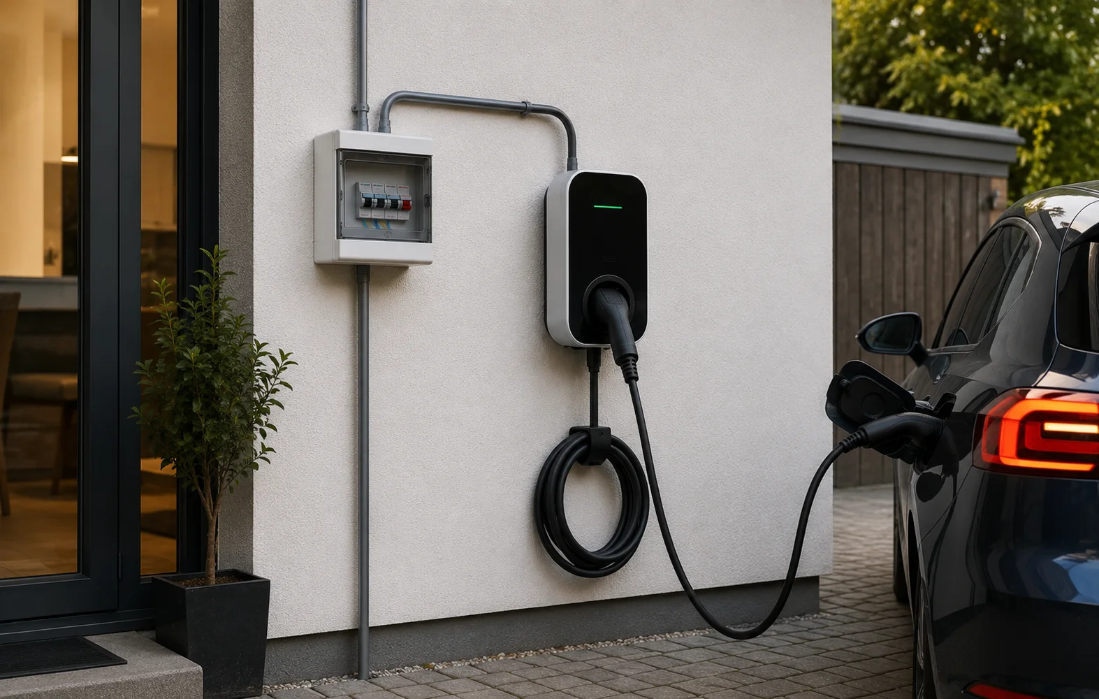 Single-phase home supply powering a 7.4kW charger