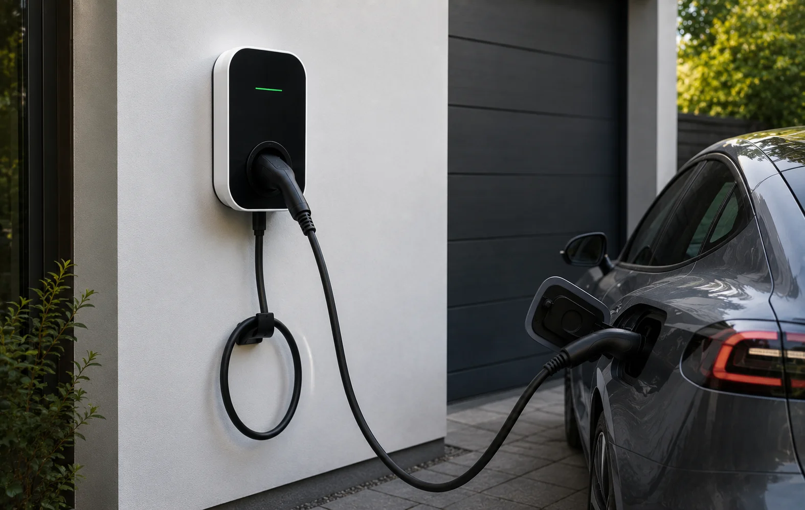 Tethered EV charger with a fixed captive cable