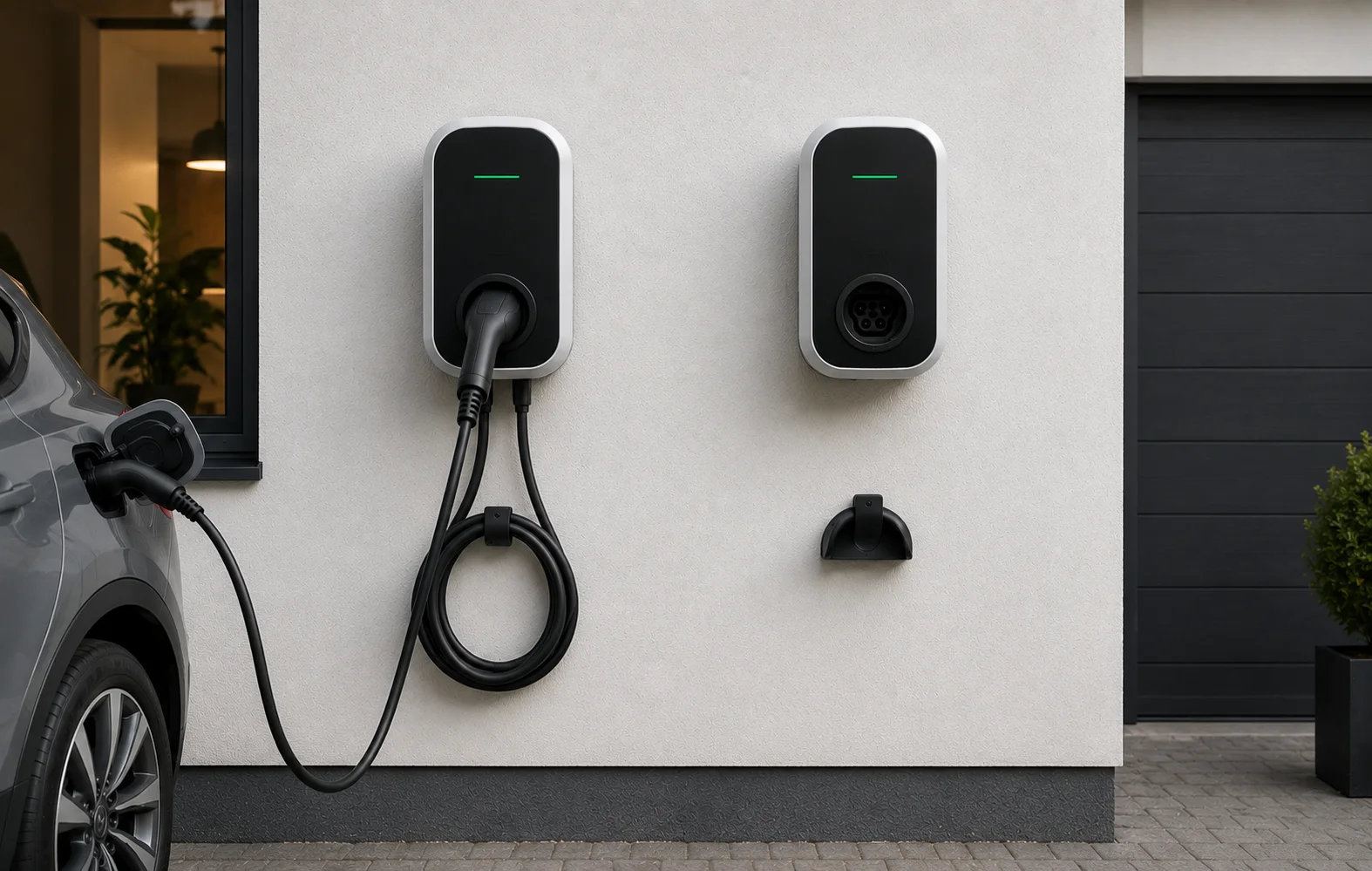 Tethered EV charger with a fixed captive cable
