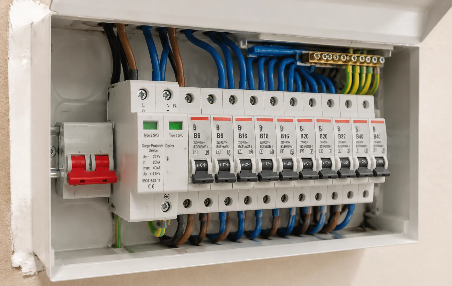 Type 2 SPD installed at the consumer unit